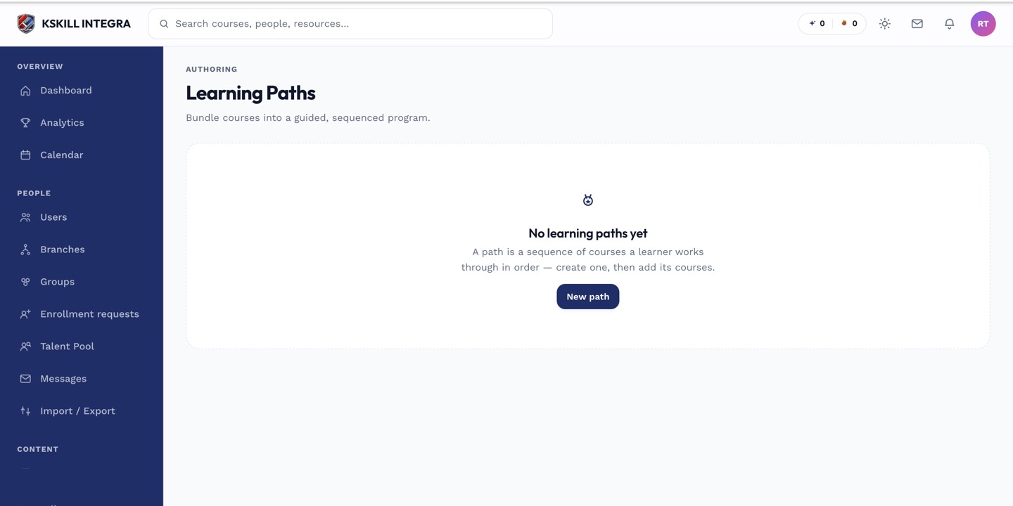 Learning path editor showing an ordered list of courses