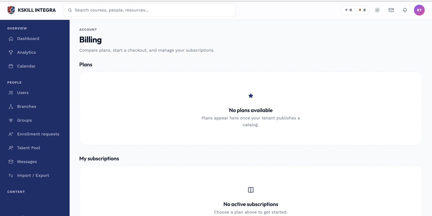 Billing settings area showing gateway configuration status