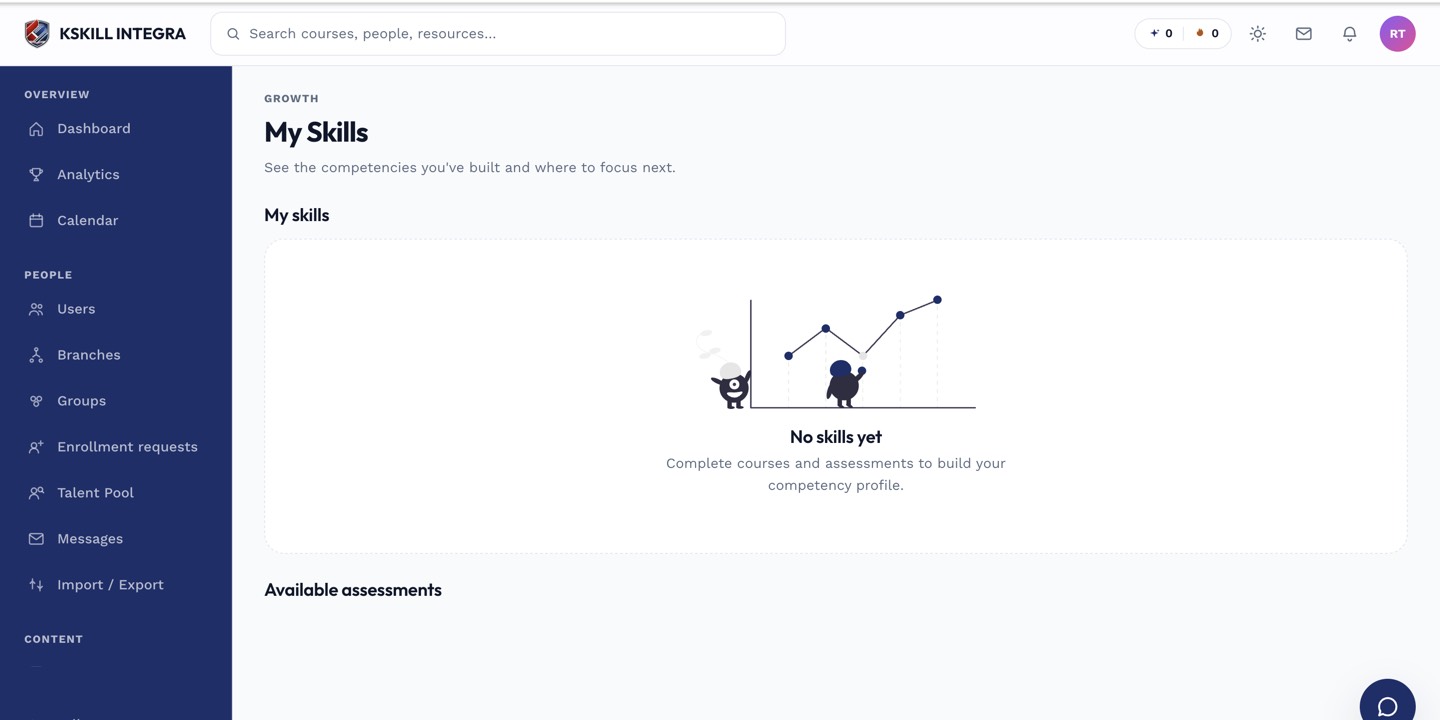 My Skills page showing an expiry date on a self-assessed skill
